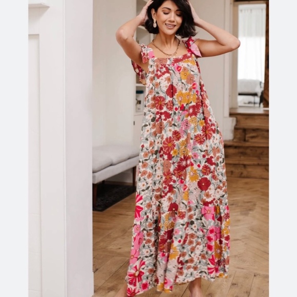 1X Fall Maxi Dress Plus Size Long Sienna Sunset Boho Dress Fall Cottage Floral - Picture 2 of 16